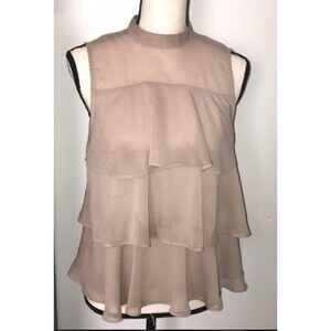 Apt. 9 Tan Sleeveless Tiered Ruffle Chiffon Top with High Neckline Women’s